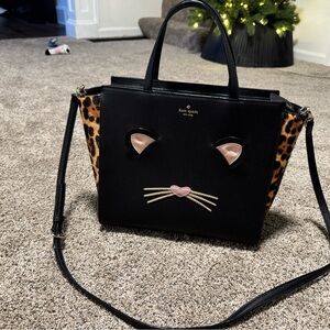 Kate Spade Black and Leopard Cat Satchel